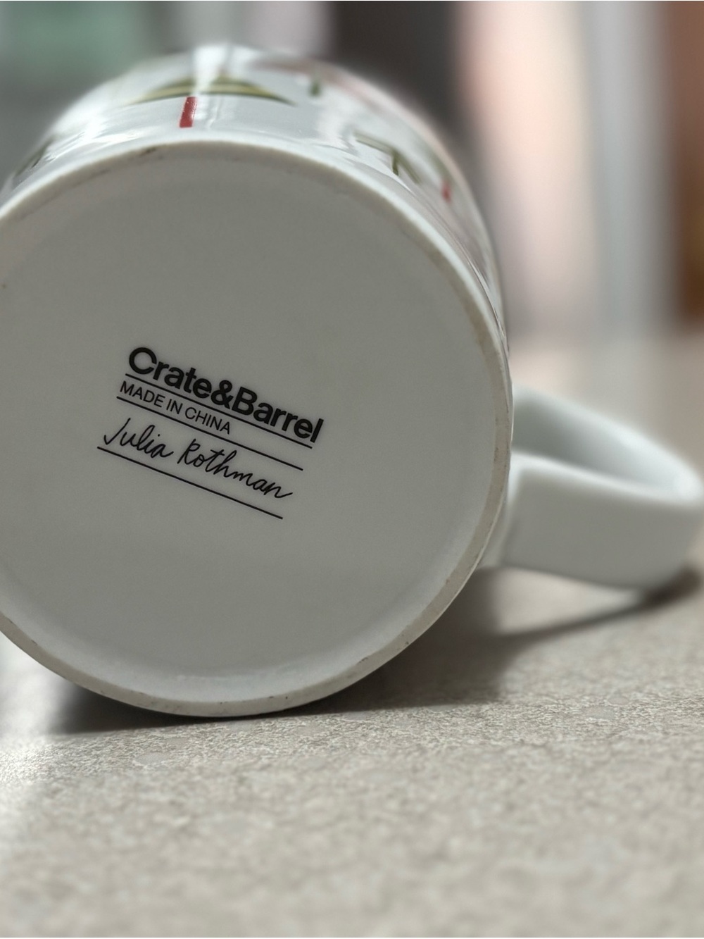 Crate&Barrel White Ceramic Mug with Julia Rothman Signature